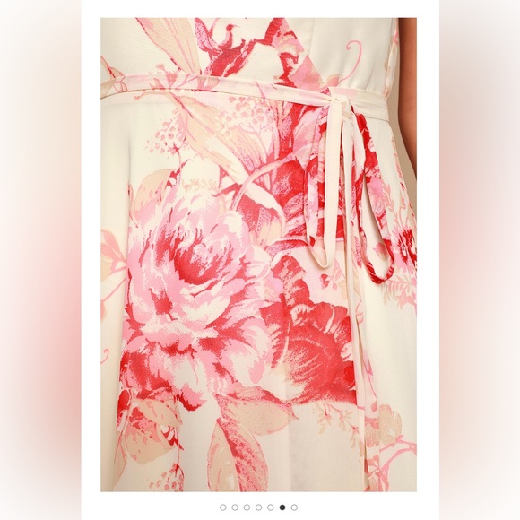 Lulu’s Elegantly Inclined Cream and Coral Floral Print Wrap Maxi Dress NWT - Picture 4 of 8